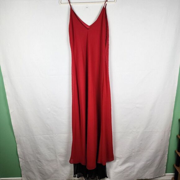 Vtg Lets Fashion Red Beaded Gown Bottom Black Chiffon Size XL 90s Y2k Vampire - Picture 2 of 7